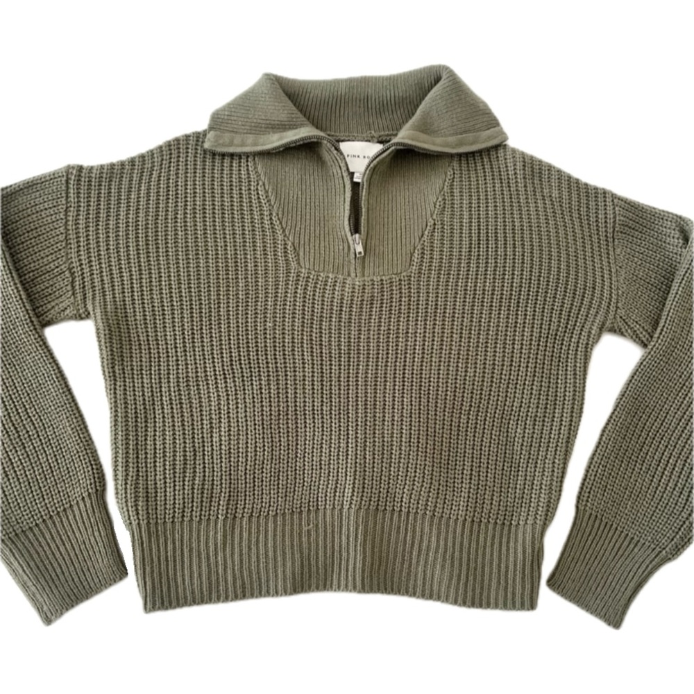 Pink Rose Quarter Zip Sweater medium in olive green